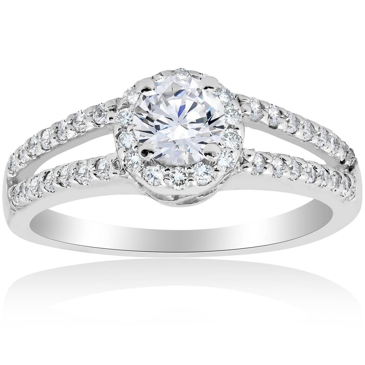 EXCELLENT CUT ROUND DIAMOND CLASSIC HALO ENGAGEMENT RING 14K WHITE GOLD  3/4ct